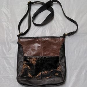 The Sak Iris Leather Brown Patchwork Crossbody Bag Purse Boho